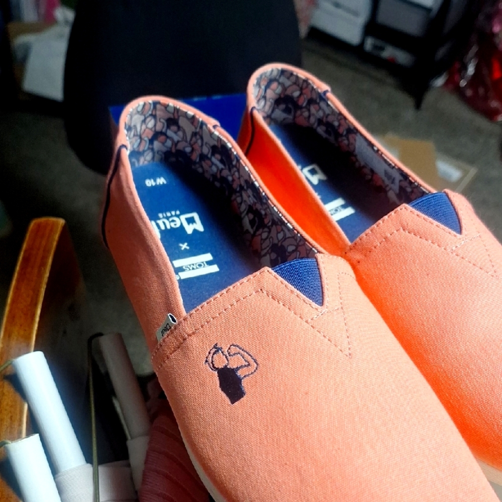 Toms x Meuf Paris Rosie The Riveter Coral Shoes with a Matching Scarf